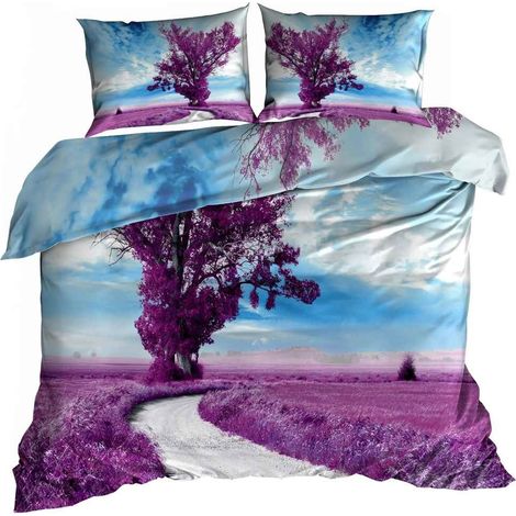 Biancheria da letto in raso di cotone 3D 160x200cm PURPLE TREE (1/3)