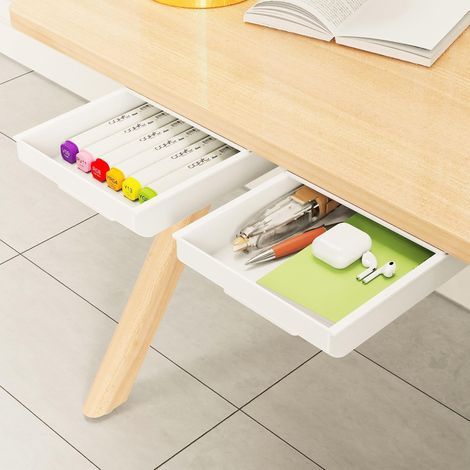 2pcs Tiroirs sous Bureau Auto-Adhésifs, Organiseur de Bureau Cachée Organiseur de Tiroirs Blanc - 22×15.5×3cm (1/5)