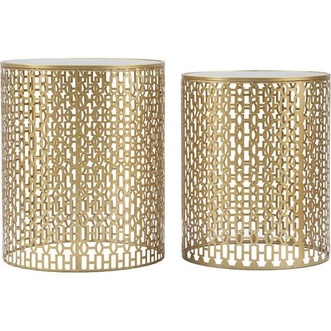 Lot de 2 Tables d'Appoint Design "Oblin" 50cm Or (1/5)