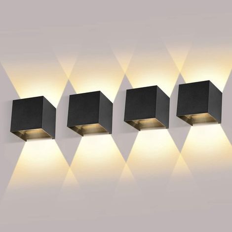 Juego de 4 apliques LED de pared para uso interior y exterior,12 W,luz con haz hacia arriba y hacia abajo,blanco cálido,resistente al agua IP65 (1/5)
