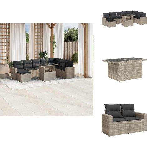 Salon de jardin 9 pcs avec coussins gris clair résine tressée - Ensemble De Canapés De Jardin - Ensembles De Canapés De Jardin - Ensemble De Canapés D'extérieur - Ensemble De Canapés De Patio (1/5)