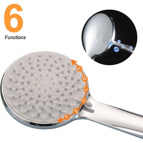 Galvanoplastie, pommeau de douche à pression 6 fonctions, douchette, accessoires de salle de bain (1/5)