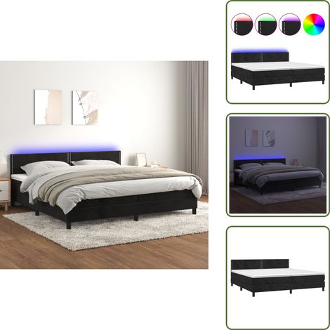 Cama de terciopelo - vidaXL Cama box spring colchón y LED terciopelo negro 200x200 cm - Cama de muelles ensacados