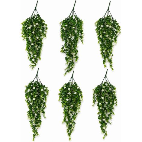 Pack of 6 x 70cm Artificial Trailing Green & White Flowering Hanging Plant Faux Foliage - Premium Quality (1/5)