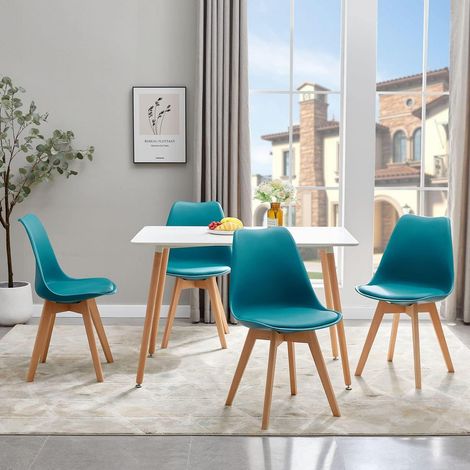 Esstisch mit 4 Stühlen Skandinavisches Design Weiß Türkis (1/5)