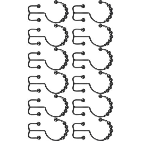Lot de 12 crochets de suspension doubles à 8 perles pour rideau de douche de salle de bain (noir) (1/5)