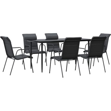 Ensemble à manger de jardin 7 pcs Mobilier de jardin noir textilène et acier (1/5)