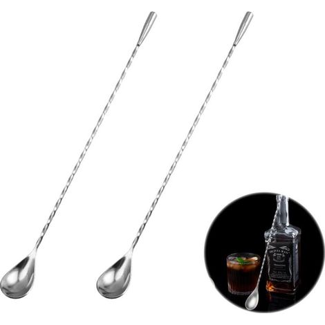 Cuillère à Cocktail en Acier Inoxydable,Agitateurs à Cocktail en Acier Inoxydable,Cuillère à Mélanger en Acier Inoxydable,Bâtonnets à Cocktail, Bâtonnets D'agitation à Café,2 Cuillère à Mélanger,30cm (1/5)