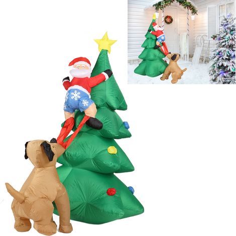 Chien gonflable poursuivant le Père Noël, grimpant aux arbres, chien gonflable lumineux tirant sur le pantalon, norme européenne 220-240 V (1/5)