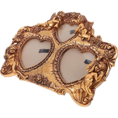 Cadre Photo Vintage Doré en Résine, Forme Cœur avec Charme Artistique, Robuste et Stable, pour Chambres et Couloirs Décorés avec Élégance Ancienne (1/5)