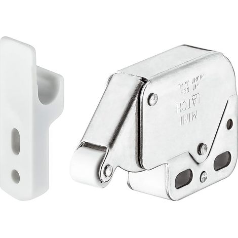 1 - Loquet tactile - Fixation latérale - Pour porte de placard - Ouverture par pression - Cuisine et salon - Zinc plaqué - 4x2cm