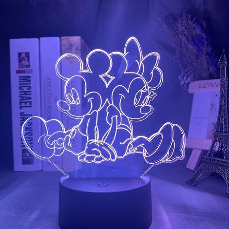 3D-Nachtlicht mit Mickey- und Minnie-Mouse-Motiv, Touchscreen, 16 Farben, Fernbedienung