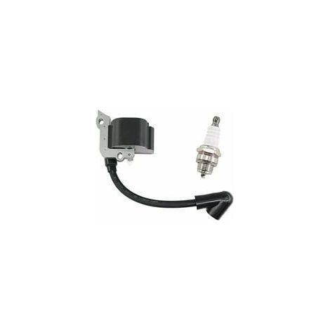 Lot de 2 bobines d'allumage avec bougie compatibles avec débroussailleuses Stihl FS38, FS55, HL45 et HS45, démarrage facile et performance optimale pour moteur 2 temps. (1/5)