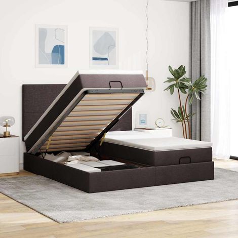 VidaXL Cadre de lit ottoman avec matelas marron foncé 180x200 cm tissu (1/5)
