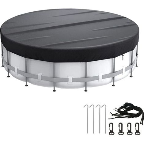 Couverture de piscine ronde, étanche à l'eau et à la poussière, avec accessoires de fixation, avec cordon de serrage, diamètre 6FT (noir) (1/4)