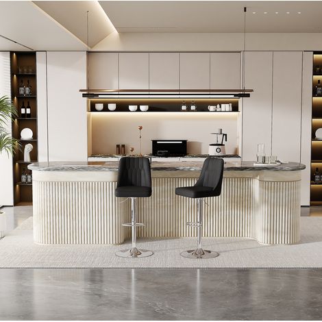 Sgabello da bar in metallo e pelle PU nero e argento, regolabile in altezza, girevole 360°, set da 2 (1/5)