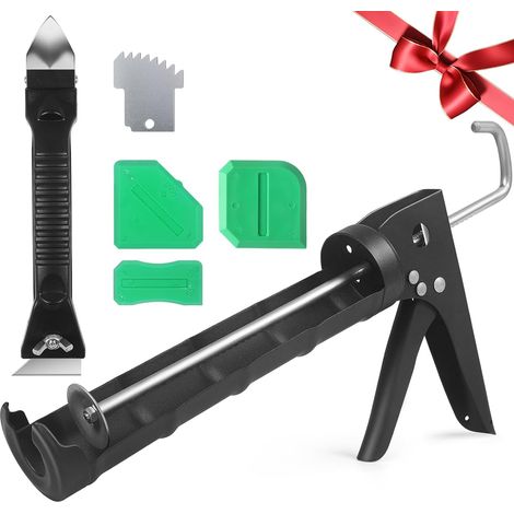 Kit pistolet à calfeutrer silicone anti-goutte 310 ml, outil de retrait et finition de calfeutrage tout-en-un pour joints cuisine, salle de bain, fenêtres et lavabos, avec coffret cadeau (1/5)