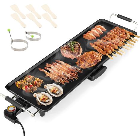 Goplus – Plancha électrique XXL 1400W – Thermostat ajustable – Surface de cuisson 70x24cm pour 8 personnes – Antiadhésive et lavable