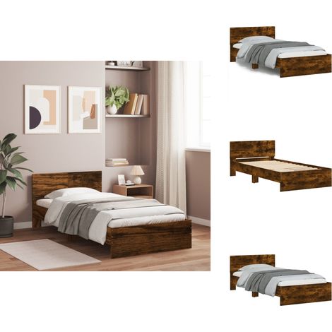 Cadre de lit sans matelas avec tête de lit chêne fumé 100x200cm - Cadre De Lit - Lit Double - Lit Avec Têtedé Lit - Bois D'ingénierie - Literie (1/5)