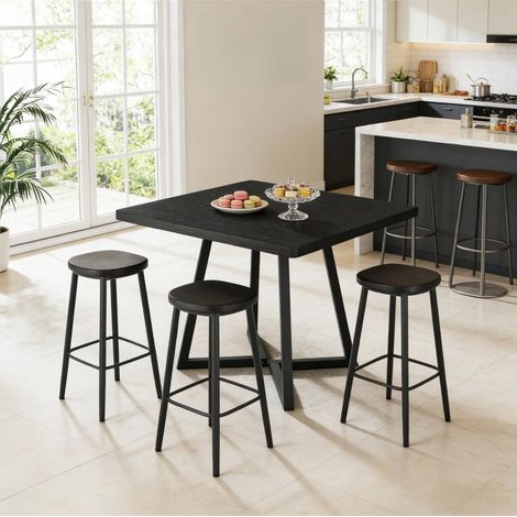 Table à manger carrée 80 x 80 x 75 cm en MDF et métal, style industriel noir HAVRYA (1/5)