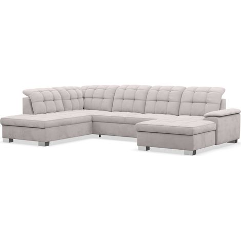 Selsey Jamaal - Wohnlandschaft mit Schlaffunktion und Stauraum, rechtsseitig, Velours hydrophob, hellgrau (1/5)