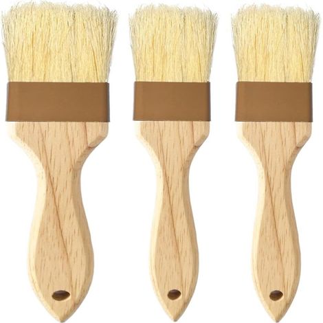 Juego de 3 pinceles para repostería y pintura con mangos de madera y cerdas de jabalí, color marrón (2 de 2,5 cm + 1 de 3,8 cm). (1/5)