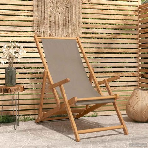 vidaXL Beach Chair Taupe Solid Teak Wood