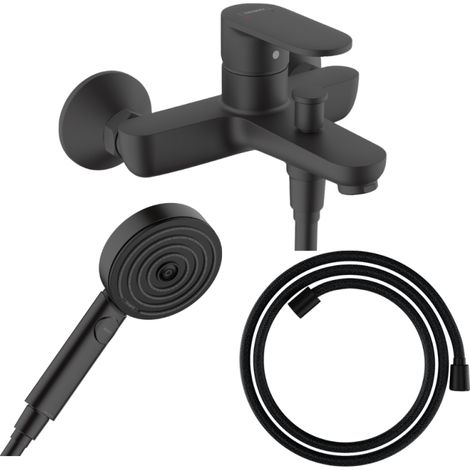Pack mitigeur bain douche HANSGROHE Vernis Blend + Flexible Designflex + Pommeau HANSGROHE Pulsify Select 105 3 jets noir mat