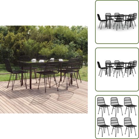 The Living Store Ensemble à manger de jardin 7 pcs Noir Résine tressée - Salle à manger de jardin (1/5)