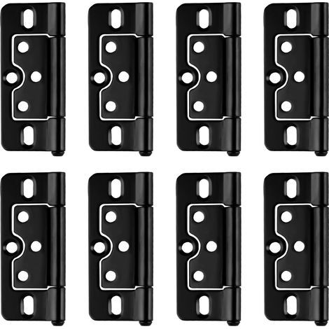 BUNTHAUS Lot de 8 charnières de porte noires de 7,6 x 3,6 cm, charnières à mortaise sans bruit pour portes de placard, meubles, armoire, portes intérieures et extérieures