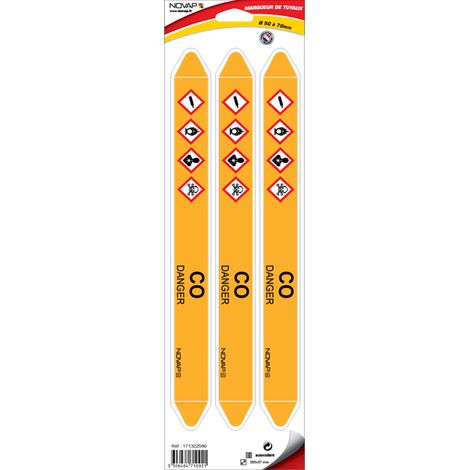 Planche de 3 marqueurs de tuyauterie 355 x 37 mm pour Ø 50 à 70 mm - CO - 4710921