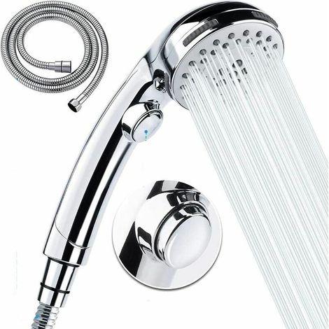 JOORRTDouchette à main avec tuyau flexible - 5 réglages de jet Pommeau de douche amovible à haute pression avec interrupteur marche/arrêt - Chrome (A) (1/5)