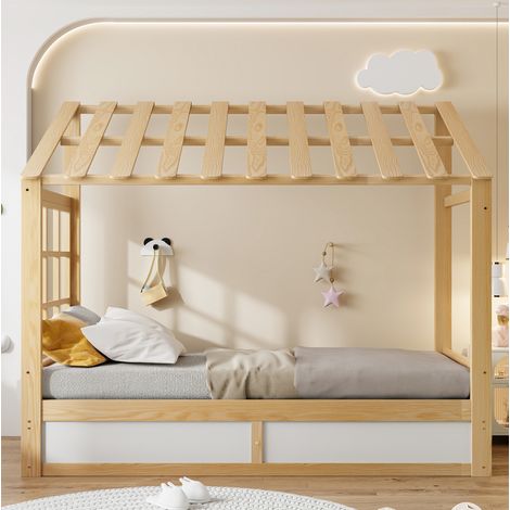 Cama con baúl 90x200 cm en madera blanca con almacenaje hidráulico y nichos laterales (1/5)