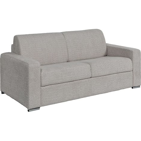 Divano letto 3 posti a ribalta Posto letto 140 cm Materasso 14 cm bouclette Grigio - CALITO (1/4)