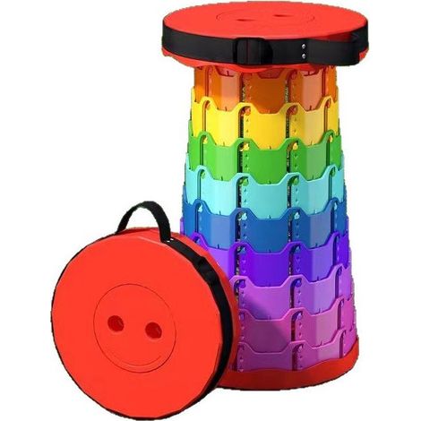 Tabouret pliant portable d'extérieur, tabouret télescopique arc-en-ciel, tabouret pliable en plastique épais, tabouret de camping et de pique-nique, 9 positions réglables.