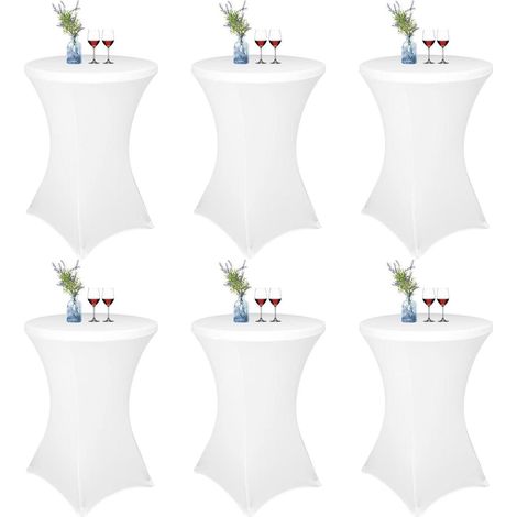 6er-Set Stehtischhusse Weiß Spandex für Bistrotisch Ø 80-85 cm, 80x110cm (1/5)