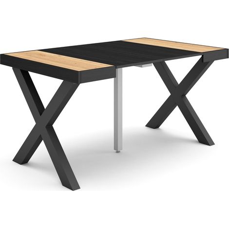 Table Console Extensible Console Meuble 140 pour 6 Personnes Pieds Bois Massif Style Moderne Chêne et Noir (1/5)