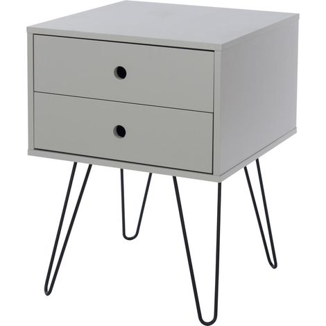 Telford, Metal Leg 2 Drawer Bedside Cabinet - MDF/Metal - 40 x 40 x 54 cm - Grey/Black (1/5)