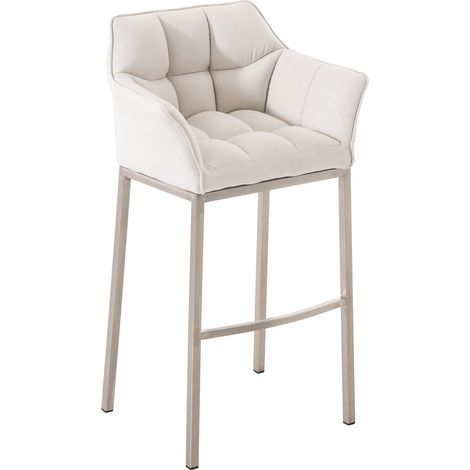Taburete de Bar Damaso Tela con Base de Cuatro Patas Blanco Acero inoxidable (1/5)