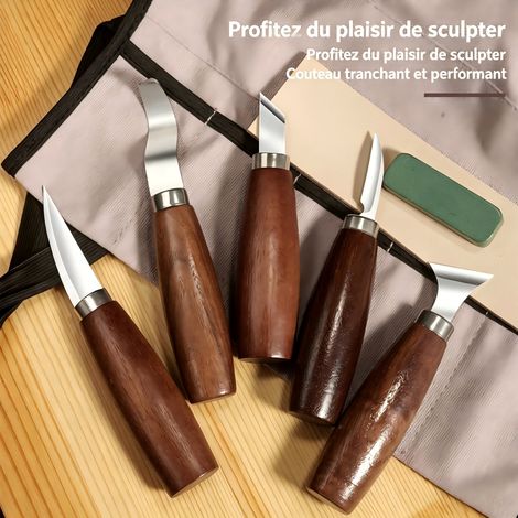 Ensemble de 8 outils de sculpture sur bois professionnels, couteaux de bricolage pour sculpture manuelle, creusage et fabrication de cuillères