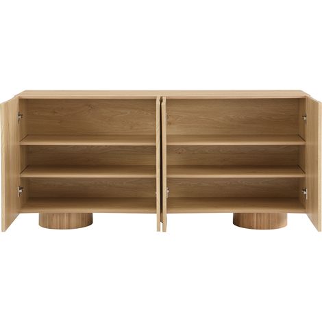 Aparador de 4 puertas para recibidor 160 x 38,5 x 76 cm acabado natural con estantes regulables (1/5)