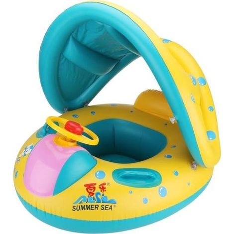 (Bleu+Jaune)Bouée Siège Gonflable, Weetop Piscine Gonflable Enfant avec Pare-Soleil Bébés 6 - 24 Mois Baignoire Piscine PVC Matériel Sécurité