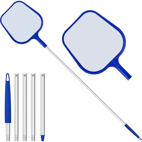 Épuisette pour bassin, 120 cm de long, avec manche télescopique. Filet en nylon à mailles fines pour bassins, contrôle des algues et piscines Bestway. Bleu. 1 pièce. (1/5)