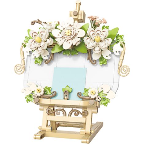 1 ensemble cadre photo fleuri, construction 3D avec blocs ABS, décoration bureau, autocollants messages inclus (1/5)