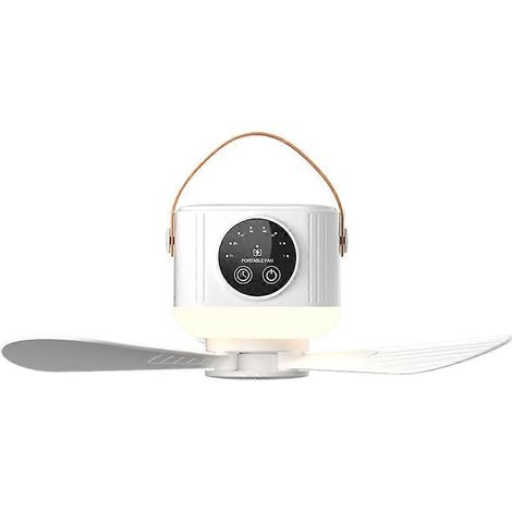 Ventilateur de plafond rechargeable USB avec télécommande et éclairage suspendu, batterie 3600 mAh/7200 mAh, idéal pour le camping et les dortoirs (blanc). (1/5)