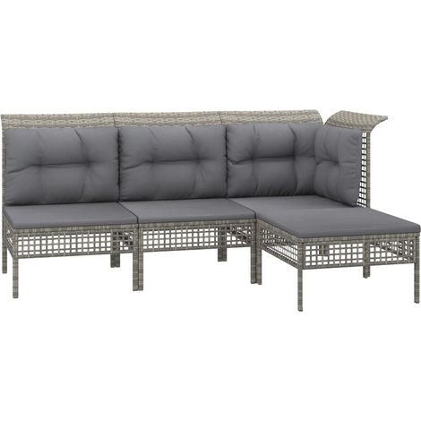 Mobili da giardino mobili da esterno Set di mobili da 4 pezzi con cuscini grigi in resina intrecciata 020016156