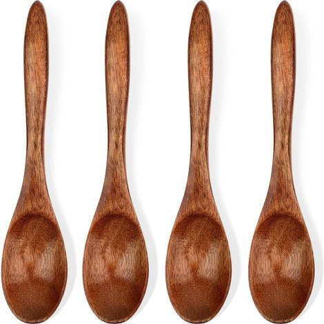 Lntyq Lot de 4 petites cuillères en bois, cuillères à miel de 14 cm pour thé, cuillères en bois pour manger, mini cuillères de service en bois pour café, thé, condiments (1/5)