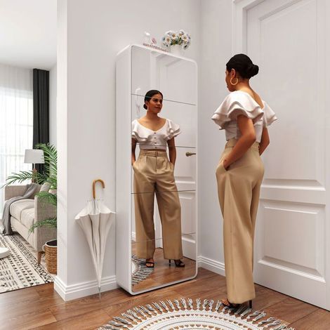 Meuble À Chaussures 63x19.6x176cm Avec Grand Miroir 5 Tiroirs - Rangement Chaussures - 15 Paires Blanc Design Gain de Place (1/5)