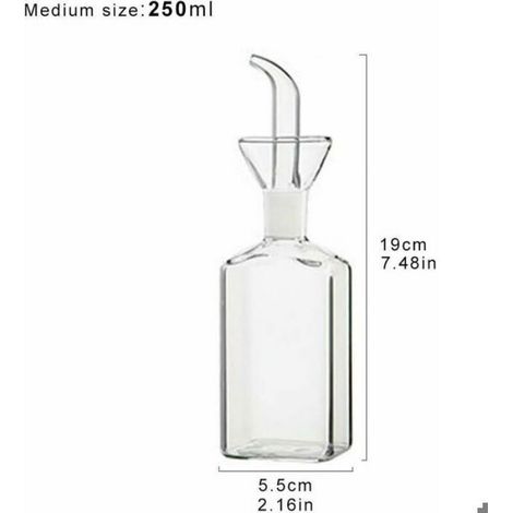 Bouteille Distributeur Huile - Verre Alimentaire 250 ml - Bec Verseur Anti-goutte - Cuisine Barbecue - Lot de 2 (1/4)