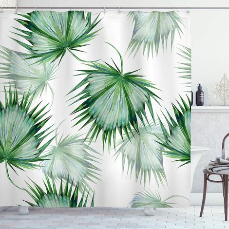 Rideau Douche Anti Moisissure 200x200 Feuille de Palmier Vert Tropical Rideau de Douche Baignoire Tissu en Polyester Imperméable Rideaux Salle de Bain Tissus Lavable Machine (1/4)